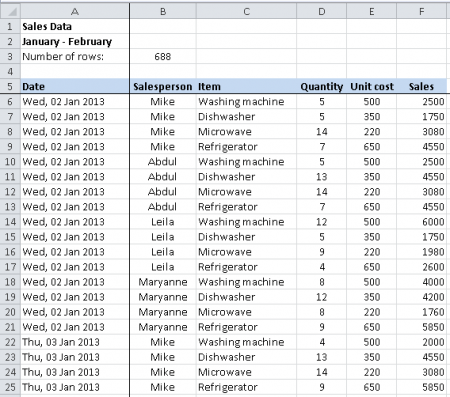     Excel:   